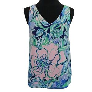 Lilly Pulitzer Reversible Sleeveless V‎ Neck Tank Top Floral Blue Size Small